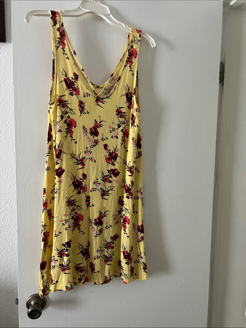 Wishful Park Yellow Floral Sleeveless Swing Dress with Red Blooms